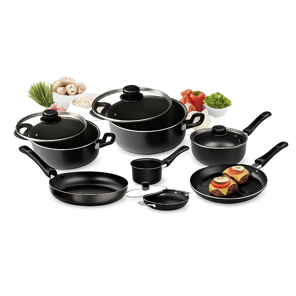 🔥 LIQUIDACIÓN DE STOCK: Juego De Ollas Universal 13 Piezas Antiadherente Color Negro 🍲🍚